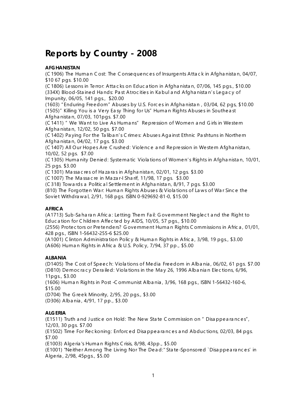 Reports by Country - 2008