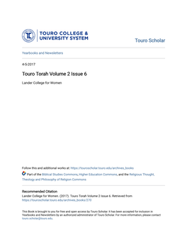 Touro Torah Volume 2 Issue 6