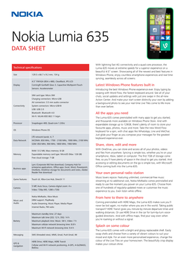 Nokia Lumia 635 Data Sheet