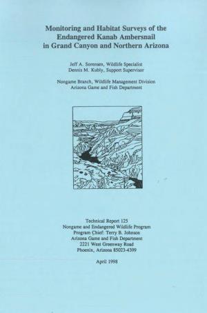 Monitoring and Habitat Surveys of the Endangered Kanab Ambersnail in Grand Canyon and Northern Arizona