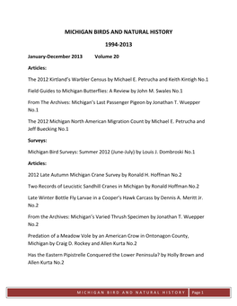 Michigan Birds and Natural History 1994-2013