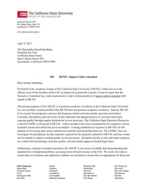 ASCSU Executive Committee April, 2013 Letter