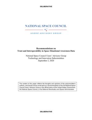 Recommendations on Trust and Interoperability in Space Situational Awareness Data