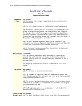 Constitution of Romania TITLE I General Principles