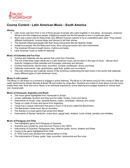 Course Content - Latin American Music - South America