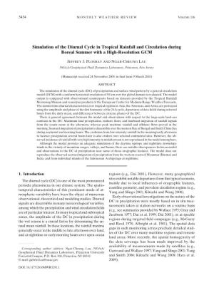 Simulation of the Diurnal Cycle in Tropical Rainfall and Circulation During Boreal Summer with a High-Resolution GCM
