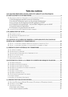 Table Des Matières LES GRANDS PRINCIPES LÉGISLATIFS ENCADRANT LES POLITIQUES D'aménagement ET D'urbanisme