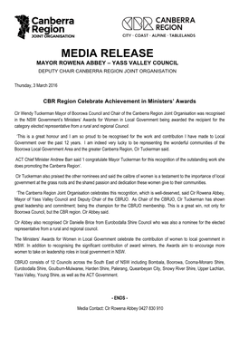 CBR Region Celebrate Achievement in Ministers' Awards