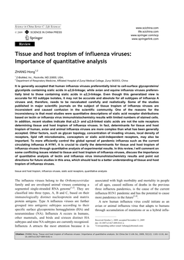 Tissue and Host Tropism of Influenza Viruses: Importance of Quantitative Analysis