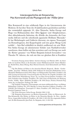 Literaturgeschichte Als Körperschau Max Kommerell Und Die Physiognomik Der 1920Er Jahre 1
