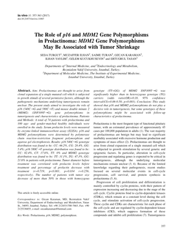 MDM2 Gene Polymorphisms May Be Associated with Tumor