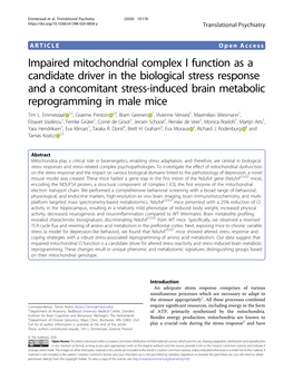 Impaired Mitochondrial Complex I Function As a Candidate Driver in The