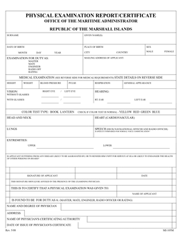 Marshall Island Physical Exam Form