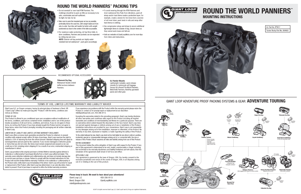 ROUND the WORLD PANNIERS™ PACKING TIPS ™ • Do Not Overstuff Or Over-Load RTW Panniers