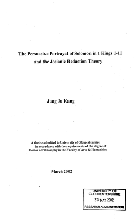 The Persuasive Portrayal of Solomon in 1 Kings 1-11 and the Josianic Redaction Theory