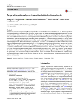 Range-Wide Pattern of Genetic Variation in Colobanthus Quitensis