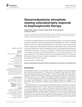 Opsismodysplasia: Phosphate Wasting Osteodystrophy Responds to Bisphosphonate Therapy
