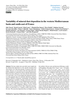 Variability of Mineral Dust Deposition in the Western Mediterranean Basin and South-East of France