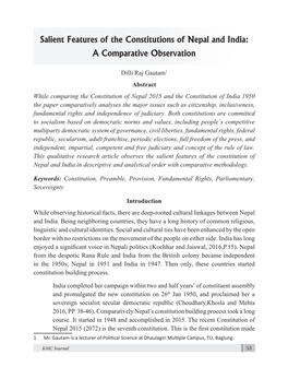 Salient Features of the Constitutions of Nepal and India: a Comparative Observation