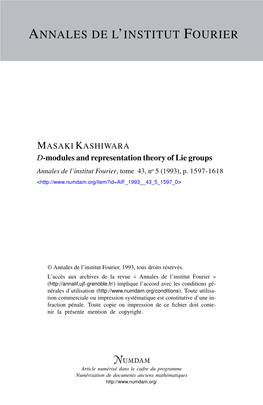 D-Modules and Representation Theory of Lie Groups Annales De L’Institut Fourier, Tome 43, No 5 (1993), P