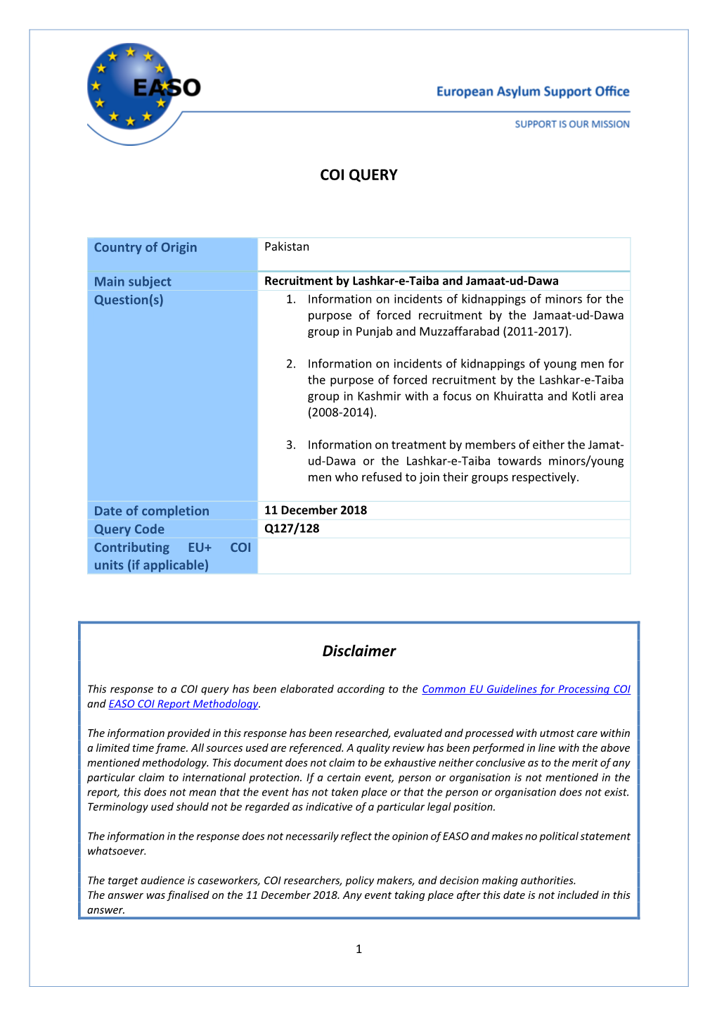 Recruitment by Lashkar-E-Taiba and Jamaat-Ud-Dawa Question(S) 1