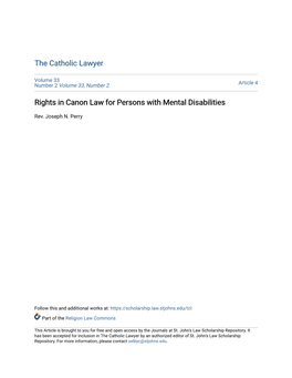 Rights in Canon Law for Persons with Mental Disabilities