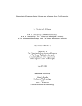 Biomechanical Strategies During Oldowan and Acheulean Stone Tool Production