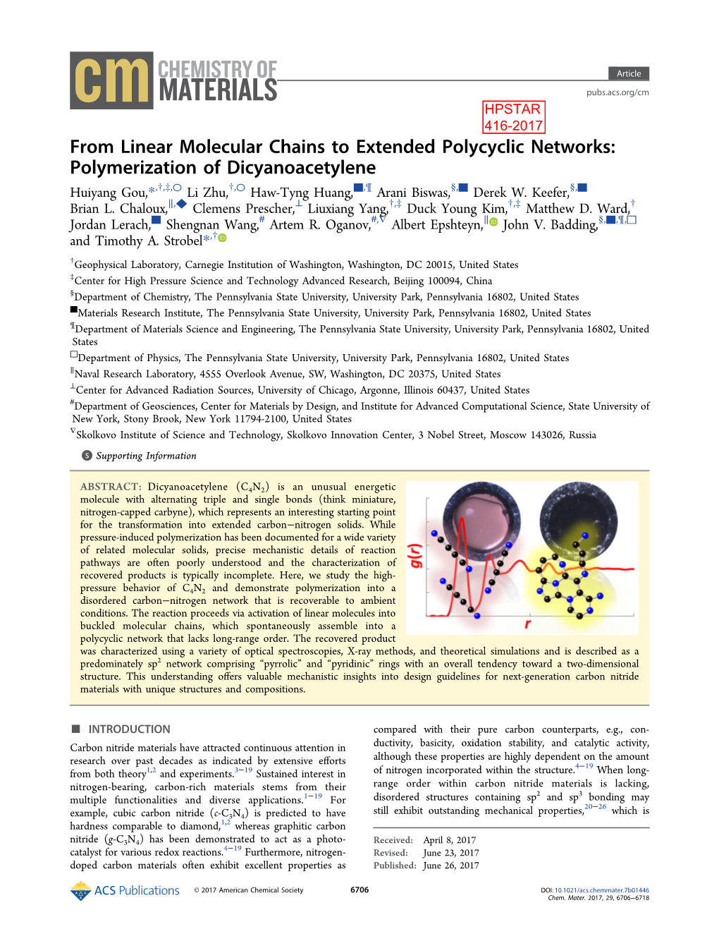 Polymerization of Dicyanoacetylene † ‡ ○ † ○ ■ ¶ § ■ § ■ Huiyang Gou,*, , , Li Zhu, , Haw-Tyng Huang, , Arani Biswas, , Derek W