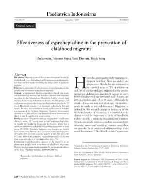 Paediatrica Indonesiana Effectiveness of Cyproheptadine in The