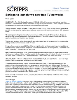 Scripps to Launch Two New Free TV Networks