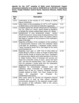 1 Agenda for the 114Th Meeting of State Level Environment Impact