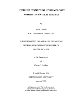 Feminist Standpoint Epistemologies With/In the Natural Sciences