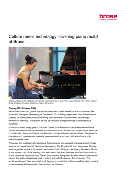 Culture Meets Technology - Evening Piano Recital at Brose