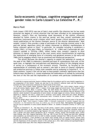 Socio-Economic Critique, Cognitive Engagement and Gender Roles in Carlo Lizzani’S La Celestina P