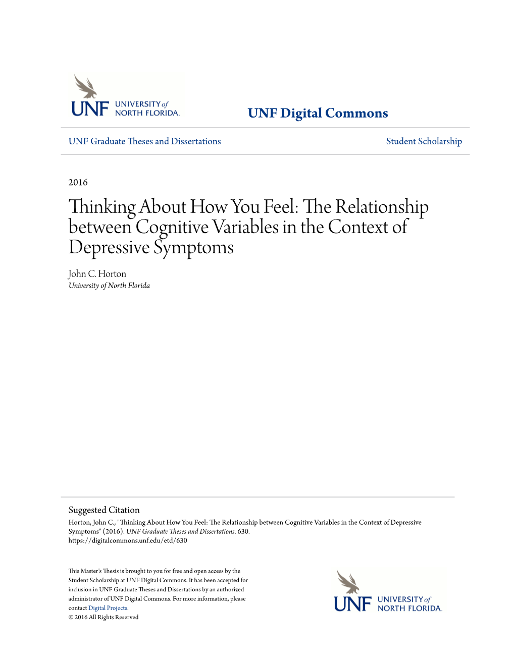 The Relationship Between Cognitive Variables in the Context of Depressive Symptoms John C