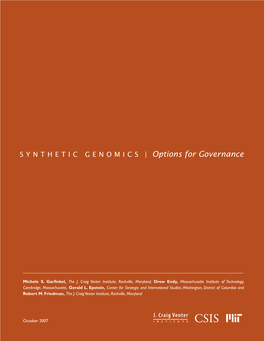 SYNTHETIC GENOMICS | Options for Governance