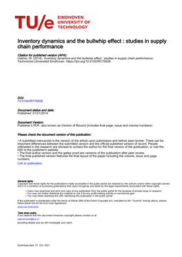 Inventory Dynamics and the Bullwhip Effect : Studies in Supply Chain Performance