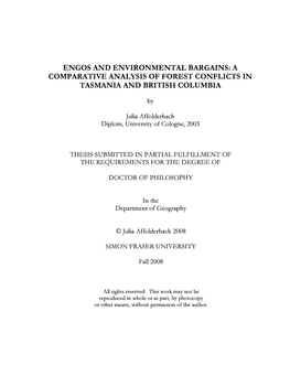 Engos and Environmental Bargains: a Comparative Analysis of Forest Conflicts in Tasmania and British Columbia