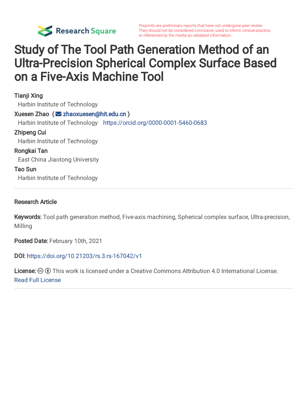 Study of the Tool Path Generation Method of an Ultra-Precision Spherical Complex Surface Based on a Five-Axis Machine Tool Keywo