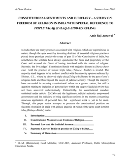 A Study on Freedom of Religion in India with Special Reference to Triple Talaq (Talaq-E-Biddat) Ruling