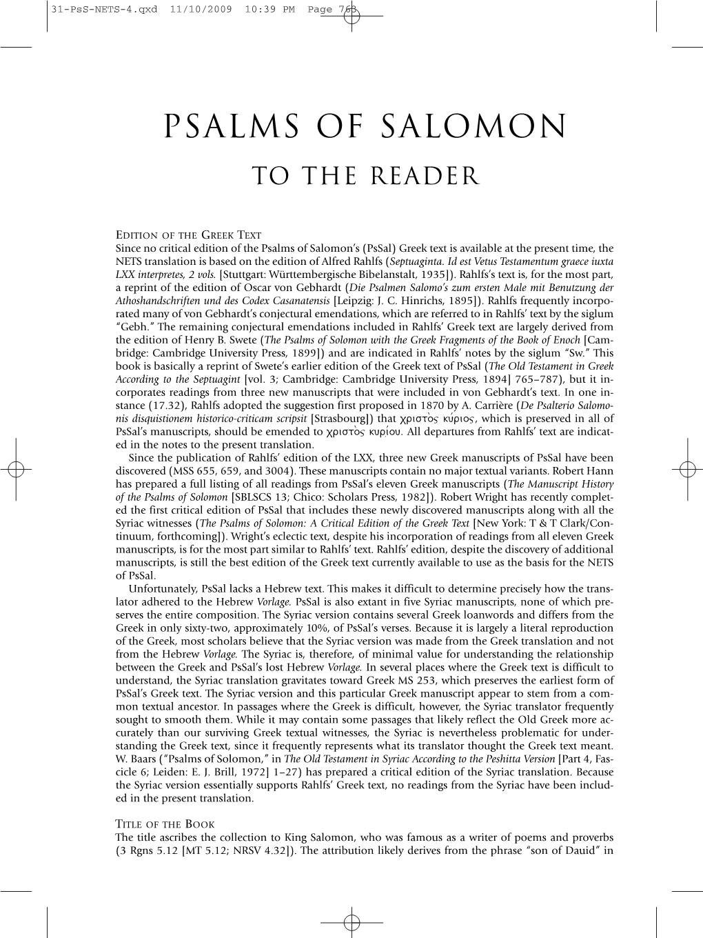 A New English Translation of the Septuagint. 31 Psalms of Salomon