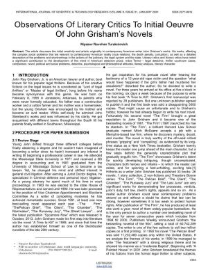 Observations of Literary Critics to Initial Oeuvre of John Grisham's
