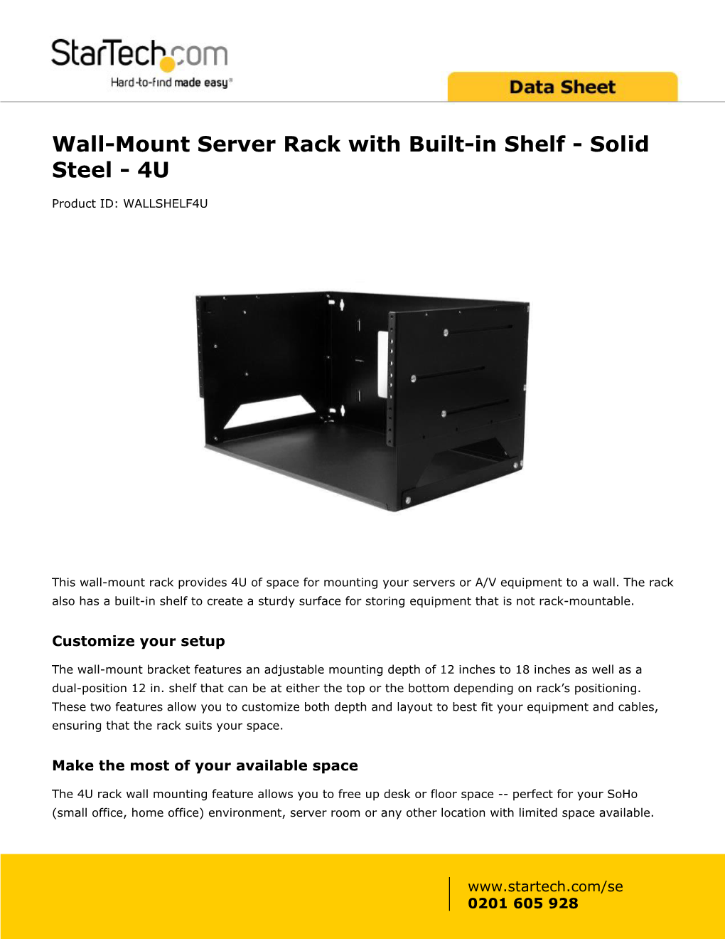 Wall-Mount Server Rack with Built-In Shelf - Solid Steel - 4U