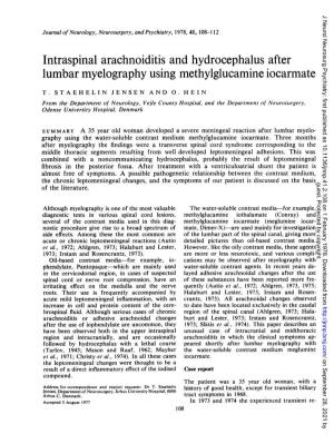 Intraspinal Arachnoiditis and Hydrocephalus After Lumbar Myelography Using Methylglucamine Iocarmate