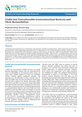 Viable but Nonculturable Gastrointestinal Bacteria and Their Resuscitation