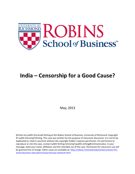 India – Censorship for a Good Cause?