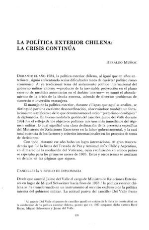 La Polìtica Exterior Chilena: La Crisis Continua