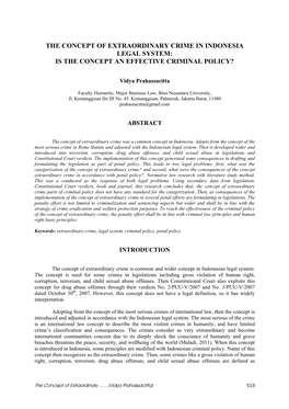 The Concept of Extraordinary Crime in Indonesia Legal System: Is the Concept an Effective Criminal Policy?