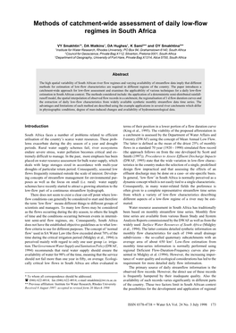 Methods of Catchment-Wide Assessment of Daily Low-Flow Regimes in South Africa