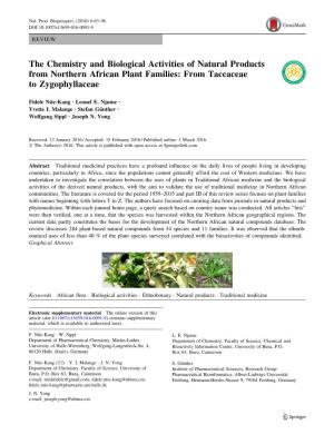 The Chemistry and Biological Activities of Natural Products from Northern African Plant Families: from Taccaceae to Zygophyllaceae